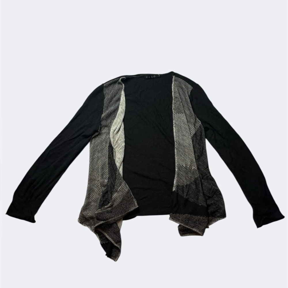 ZOZO Black & Gray Open Front Waterfall Cardigan Sweater L